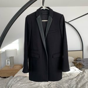 Zara women’s mid length blazer coat w/ faux trim
